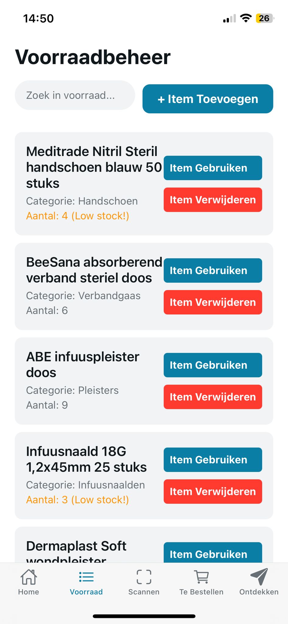 Voorraad-pagina MediStock app